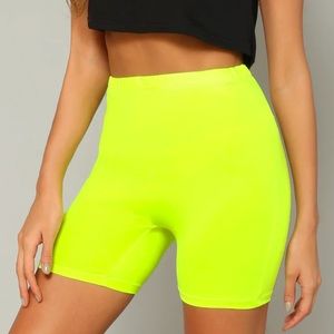 Neon Yellow Solid Leggings Shorts